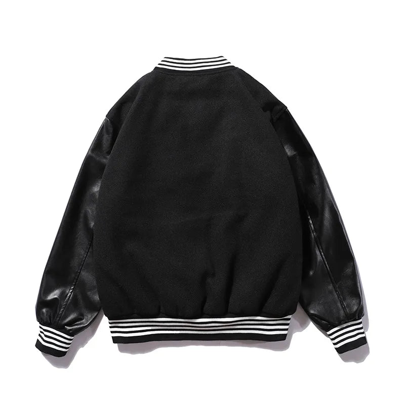 Woolen Leather Embroidered Baseball Jacket WEM Support (www.WEM.support)