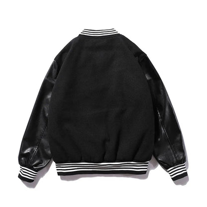 Woolen Leather Embroidered Baseball Jacket WEM Support (www.WEM.support)