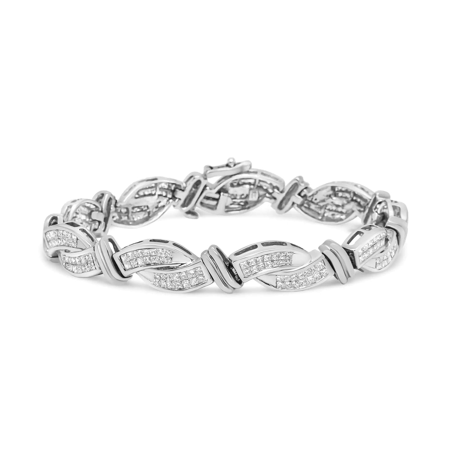 14K White Gold 4.0 Cttw Invisble Set Princess-Cut Diamond Wave Style Link Bracelet (H-I Color, SI2-I1 Clarity) - 7" WEM Support (www.WEM.support)