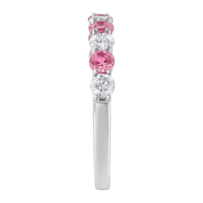 10KT White Gold 1/2 cttw Diamond and 3MM Created Gemstone Band Ring (H-I, I1-I2) WEM Support (www.WEM.support)