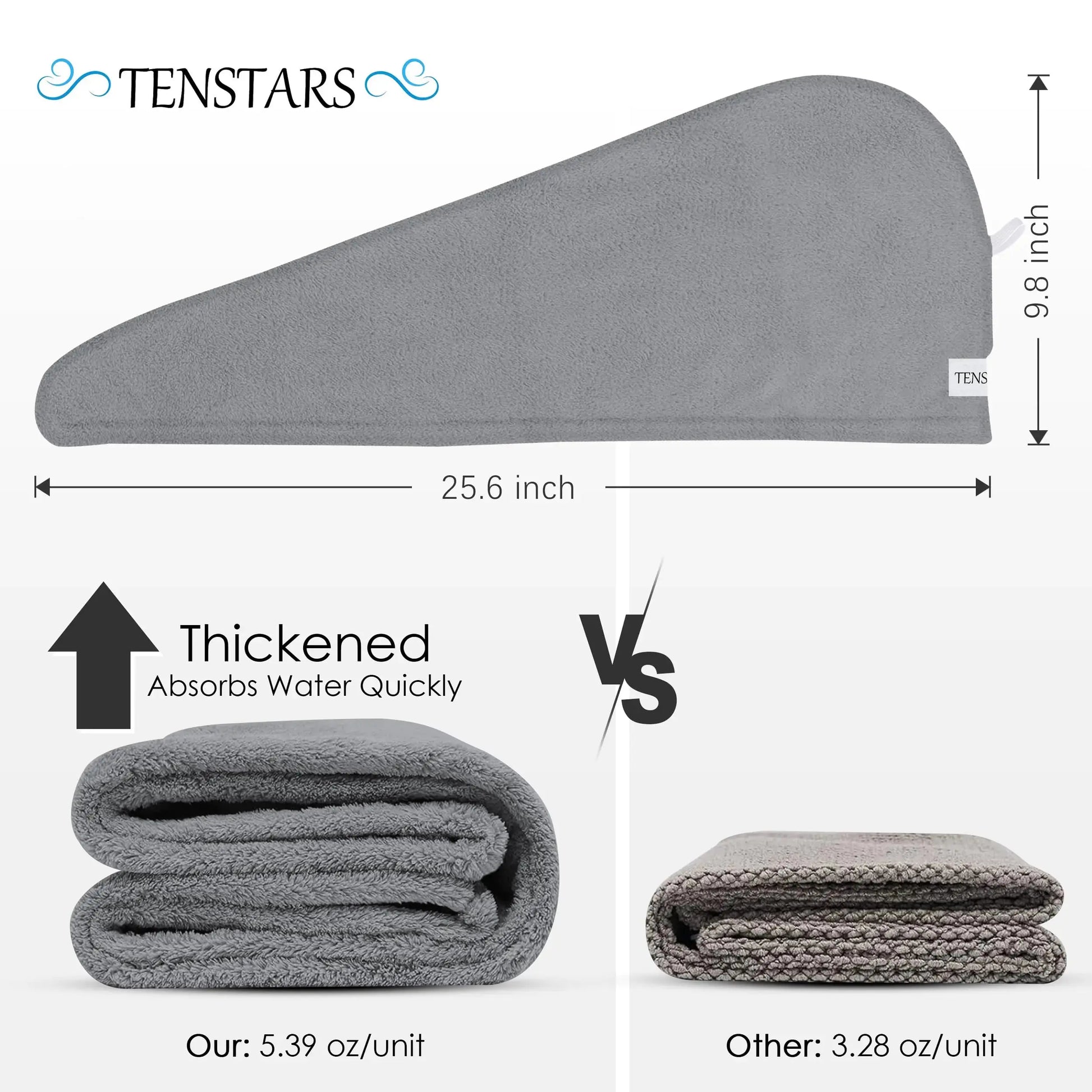 TENSTARS 5 Pack Thicken Microfiber Hair Towel Wrap for Women - Elastic Loop Design - 320GSM Coral Velvet - Quick Dry Hair Turban - 11x28 Inch (Cream+White+Brown+Light Teal+Grey, 5) Cream+white+brown+light Teal+grey TENSTARS Hair Towel Pack My Store