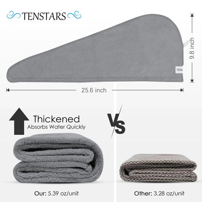 TENSTARS 5 Pack Thicken Microfiber Hair Towel Wrap for Women - Elastic Loop Design - 320GSM Coral Velvet - Quick Dry Hair Turban - 11x28 Inch (Cream+White+Brown+Light Teal+Grey, 5) Cream+white+brown+light Teal+grey TENSTARS Hair Towel Pack My Store