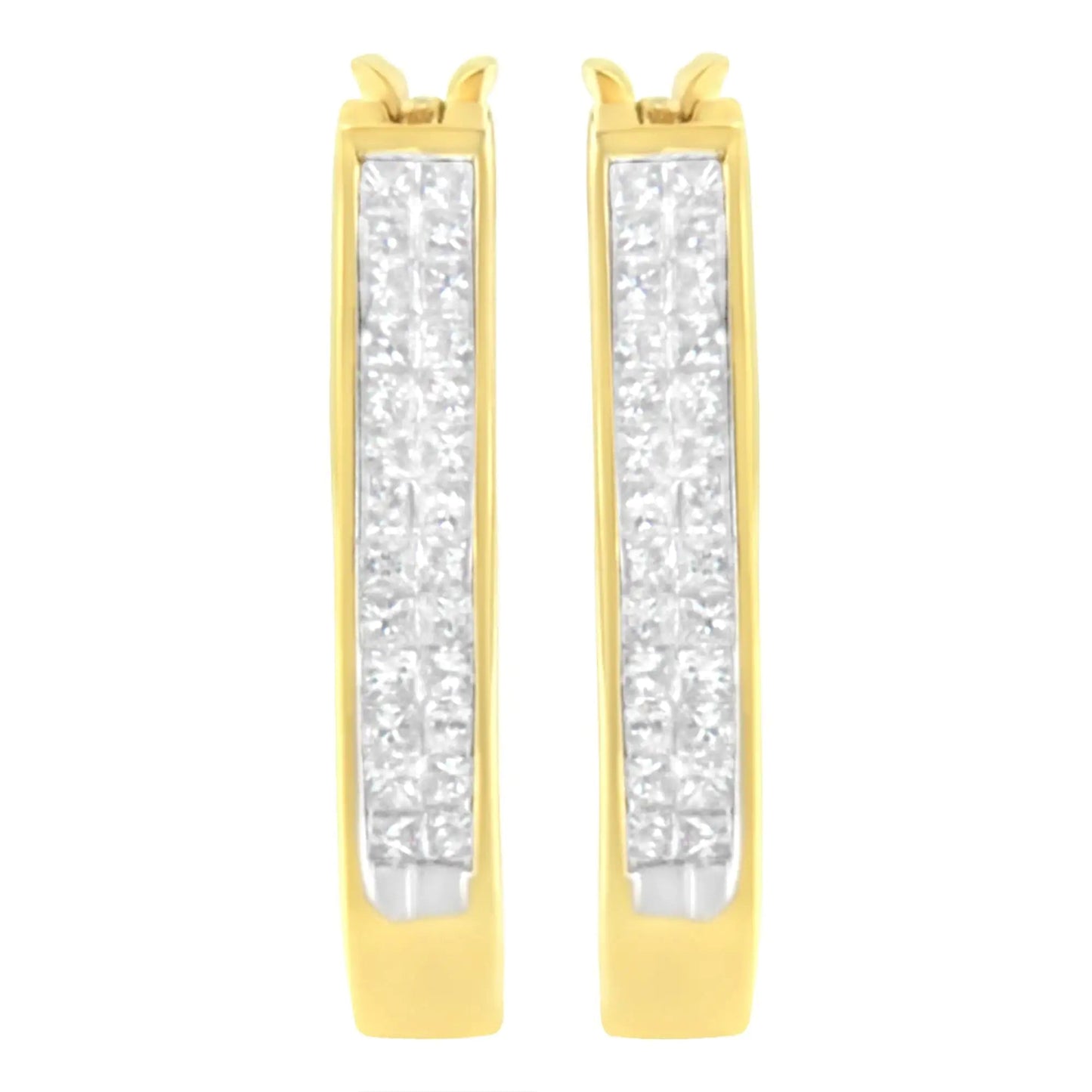 10K Yellow Gold 1/2 Cttw Invisible Set Princess-cut Diamond Hoop Earrings (H-I Color, SI2-I1 Clarity) WEM Support (www.WEM.support)