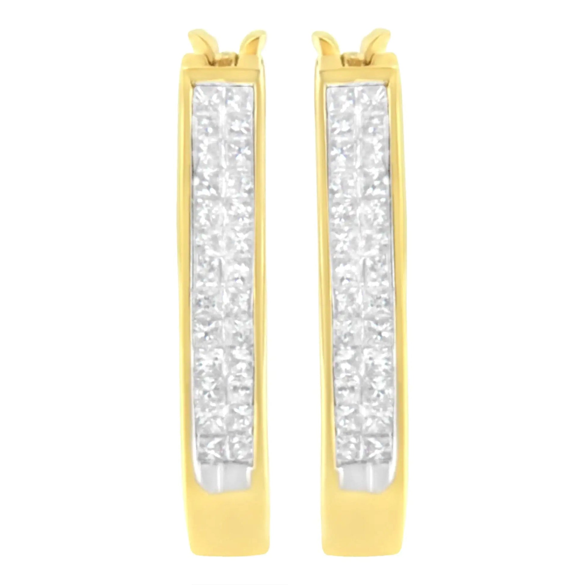 10K Yellow Gold 1/2 Cttw Invisible Set Princess-cut Diamond Hoop Earrings (H-I Color, SI2-I1 Clarity) WEM Support (www.WEM.support)