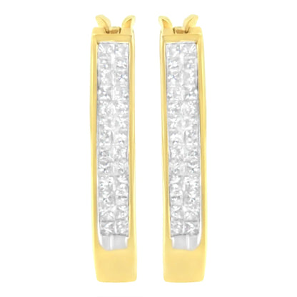 10K Yellow Gold 1/2 Cttw Invisible Set Princess-cut Diamond Hoop Earrings (H-I Color, SI2-I1 Clarity) WEM Support (www.WEM.support)