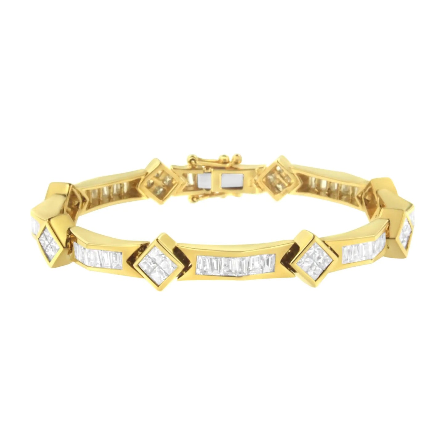 14K Yellow Gold 5-3/8 Cttw Baguette & Princess Cut Diamond 7" Geometric Link Tennis Bracelet (H-I Color, SI1-SI2 Clarity) WEM Support (www.WEM.support)