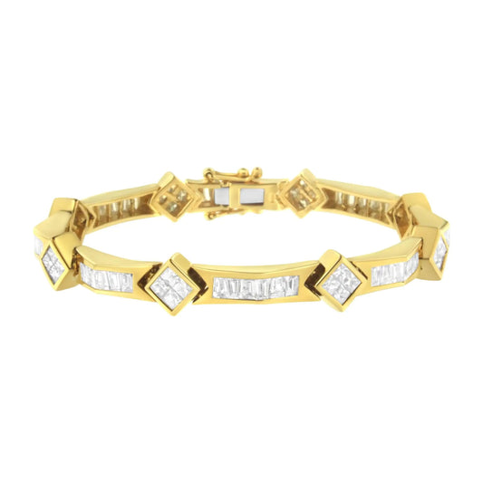 14K Yellow Gold 5-3/8 Cttw Baguette & Princess Cut Diamond 7" Geometric Link Tennis Bracelet (H-I Color, SI1-SI2 Clarity) WEM Support (www.WEM.support)