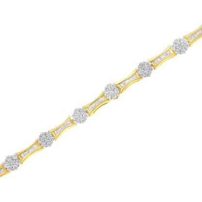 10K Yellow and White Gold 2.00 cttw Round and Baguette-Cut Diamond Link Bracelet (I-J Color, I2-I3 Clarity) - Size 7.25" WEM Support (www.WEM.support)