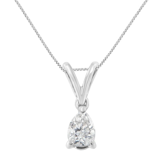 10K White Gold 1/5 cttw Diamond Pear Pendant Necklace (H-I, SI1-SI2) WEM Support (www.WEM.support)