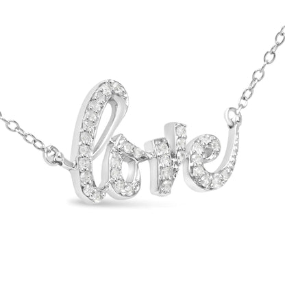 .925 Sterling Silver 1/5 Cttw Round Diamond Love 18" Pendant Necklace (I-J Color, I2-I3 Clarity) WEM Support (www.WEM.support)