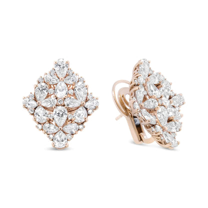 18K Rose Gold 8 1/3 Cttw Pear and Round Diamond Floral Cluster Omega Earrings (F-G Color, VS1-VS2 Clarity) WEM Support (www.WEM.support)