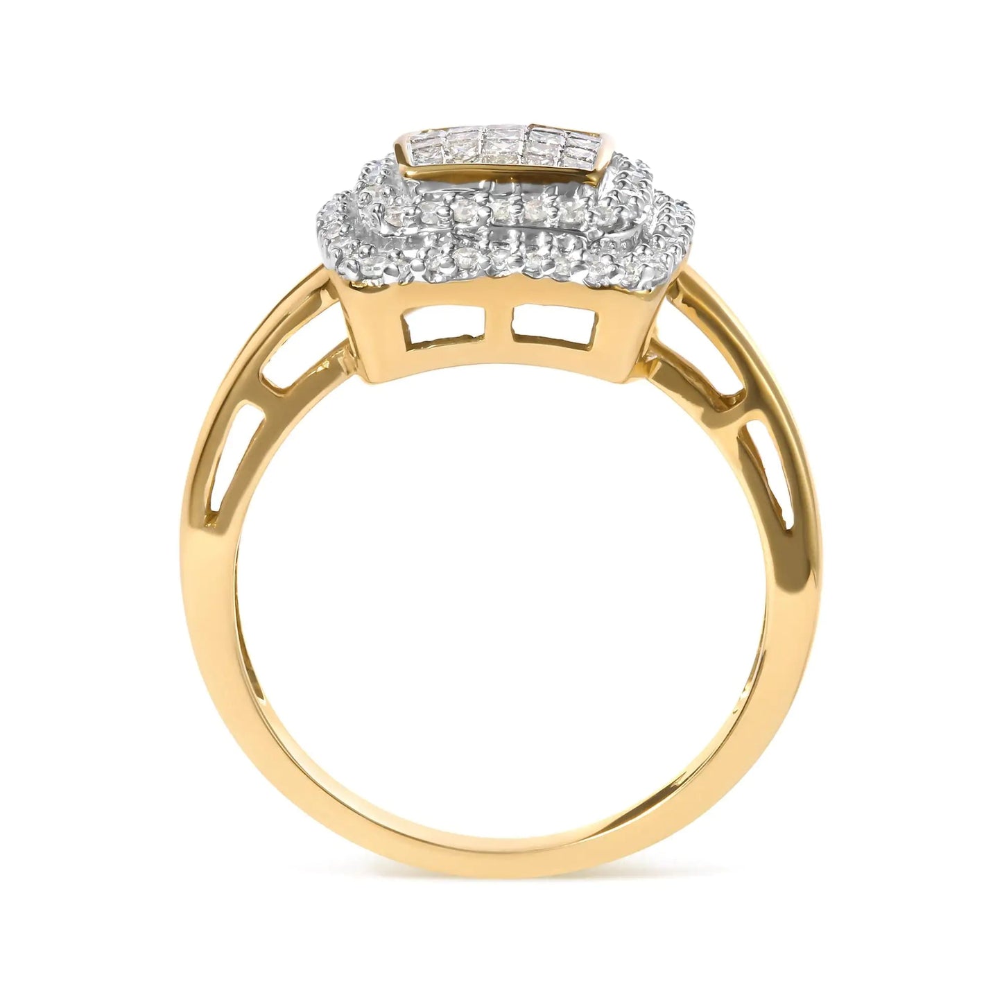10K Yellow Gold 1/2 cttw Round and Princess Diamond Composite Head and Halo Ring (H-I Color, SI1-SI2 Clarity) WEM Support (www.WEM.support)