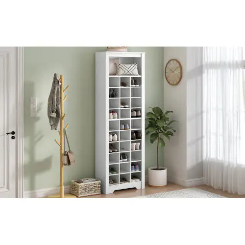 Stylish Design 30 Shoe Cabinet Console, Modern Shoe Cabinet, Multiple Storage Capacity, Self-standing High Cabinet, Suitable For Hallway, Bedroom, White WEM Support (www.WEM.support)