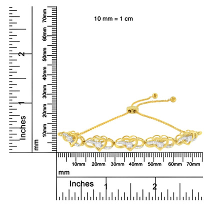 14K Yellow Gold Plated .925 Sterling Silver 1/10 Cttw Diamond Infinity Heart Shaped 4”-10” Adjustable Bolo Bracelet (H-I Color, I2-I3 Clarity) WEM Support (www.WEM.support)