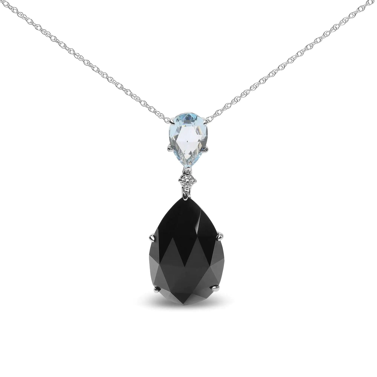 18K White Gold Diamond Accent and Pear Cut Sky Blue Topaz and Pear Cut Black Onyx Dangle Drop 18" Pendant Necklace (G-H Color, SI1-SI2 Clarity) WEM Support (www.WEM.support)