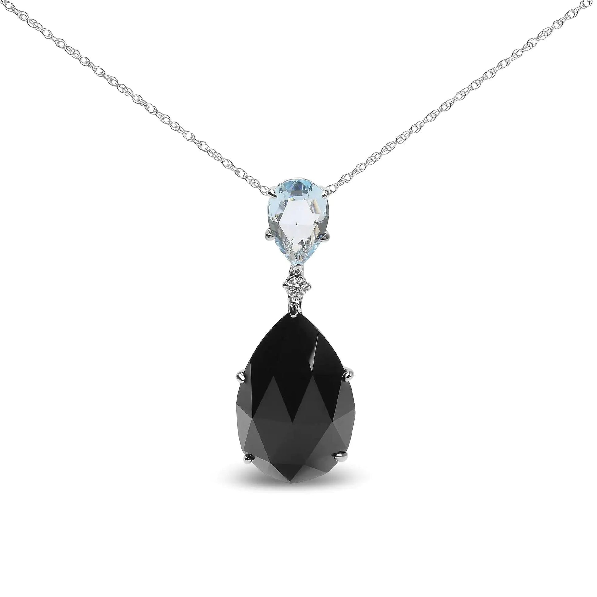 18K White Gold Diamond Accent and Pear Cut Sky Blue Topaz and Pear Cut Black Onyx Dangle Drop 18" Pendant Necklace (G-H Color, SI1-SI2 Clarity) WEM Support (www.WEM.support)