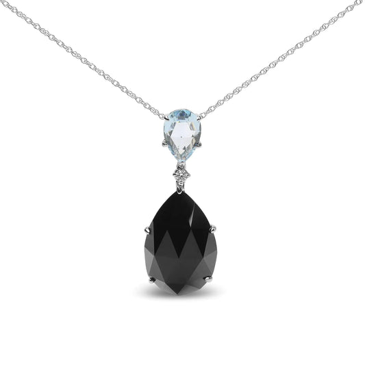 18K White Gold Diamond Accent and Pear Cut Sky Blue Topaz and Pear Cut Black Onyx Dangle Drop 18" Pendant Necklace (G-H Color, SI1-SI2 Clarity) WEM Support (www.WEM.support)