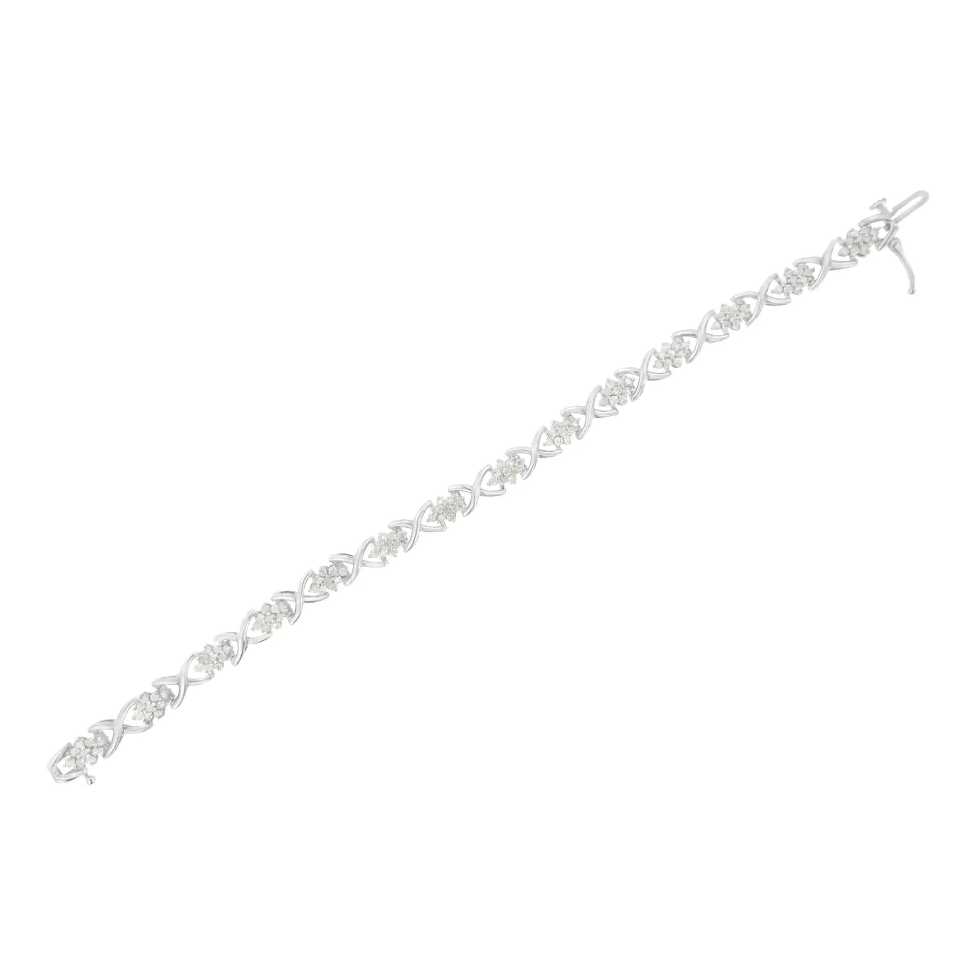 .925 Sterling Silver 2-1/4 Cttw Diamond 7” Cluster X Link Bracelet (I-J Color, I3 Clarity) WEM Support (www.WEM.support)