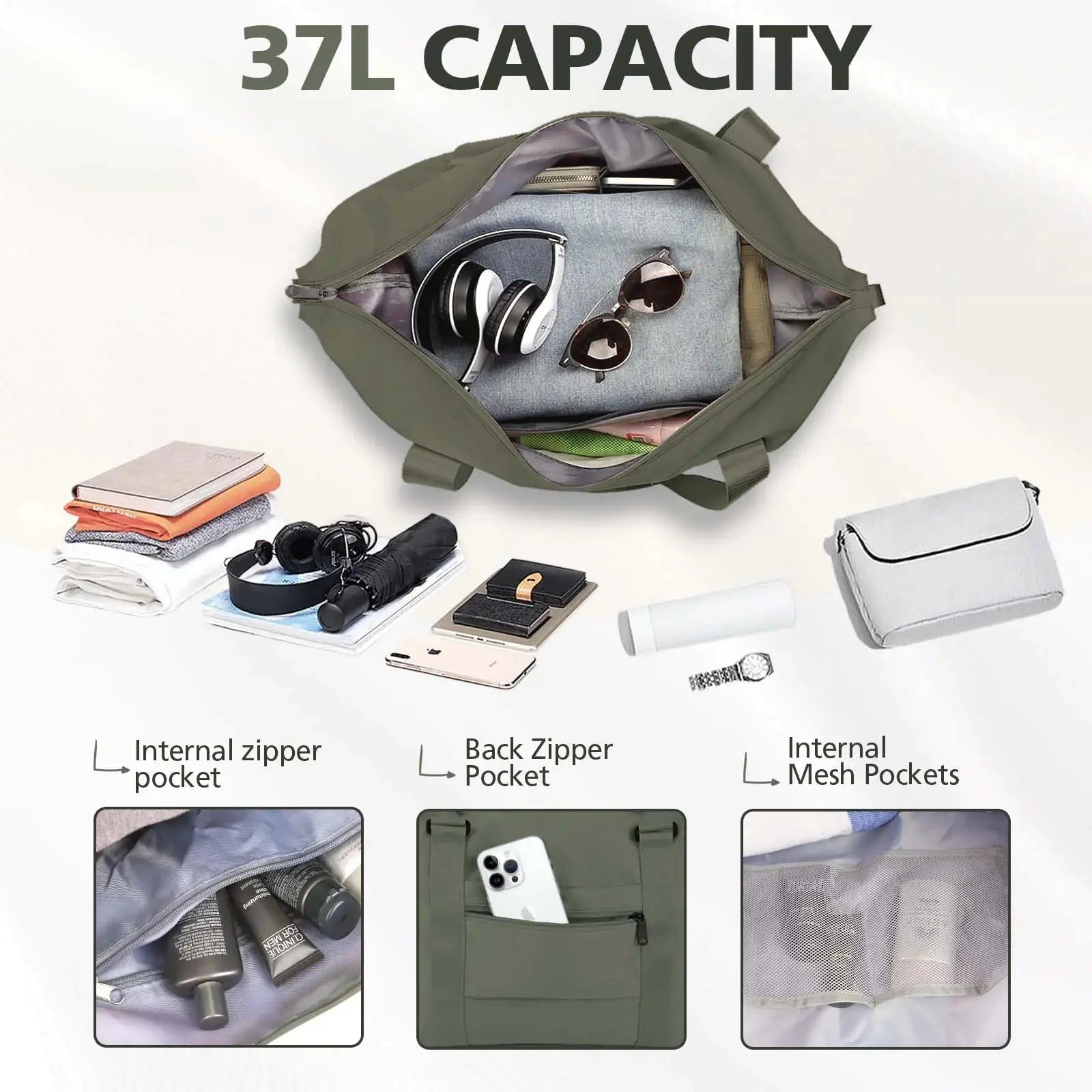 Travel Duffle Bag, Waterproof Weekender Bag Carry On Tote Bags for Women, Travel Essentials Sport Gym Bag for Men, Hospital Bag for Labor and Delivery, Overnight Bag Luggage Bag with Trolley Sleeve 06 Dark Green My Store