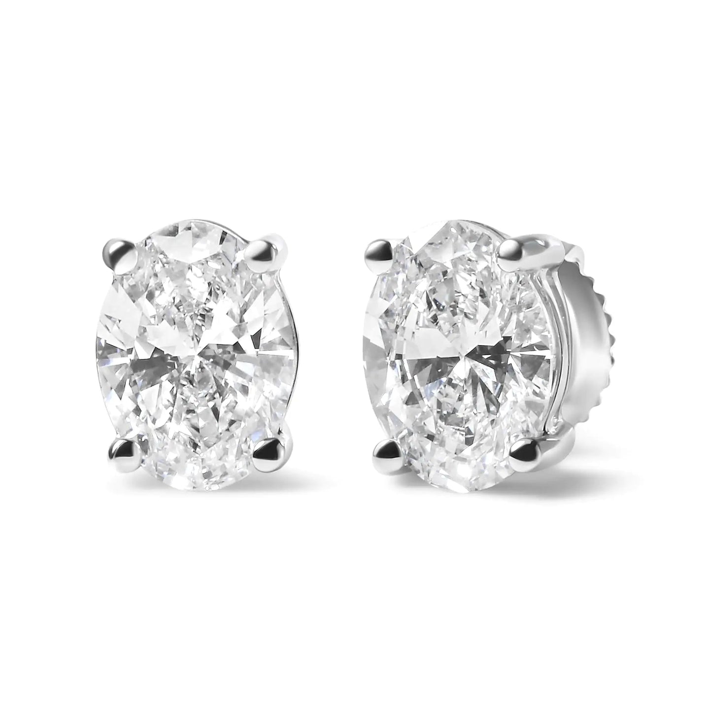 14K White Gold Prong Set Lab Grown Oval Diamond Solitaire Stud Earring (F-G Color, VS1-VS2 Clarity) WEM Support (www.WEM.support)