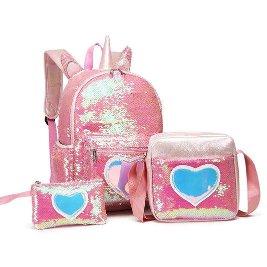 Three-Piece Sequin Women's School Backpack Set HejK.com Marketplace LLC