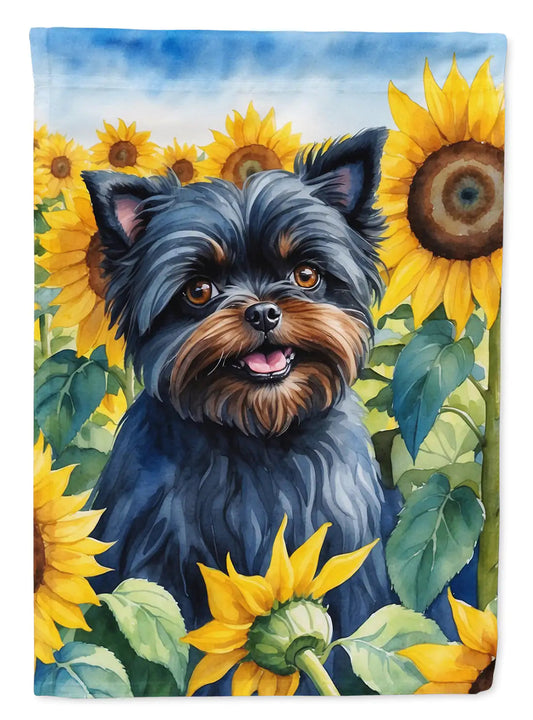 Affenpinscher in Sunflowers House Flag WEM Support (www.WEM.support)