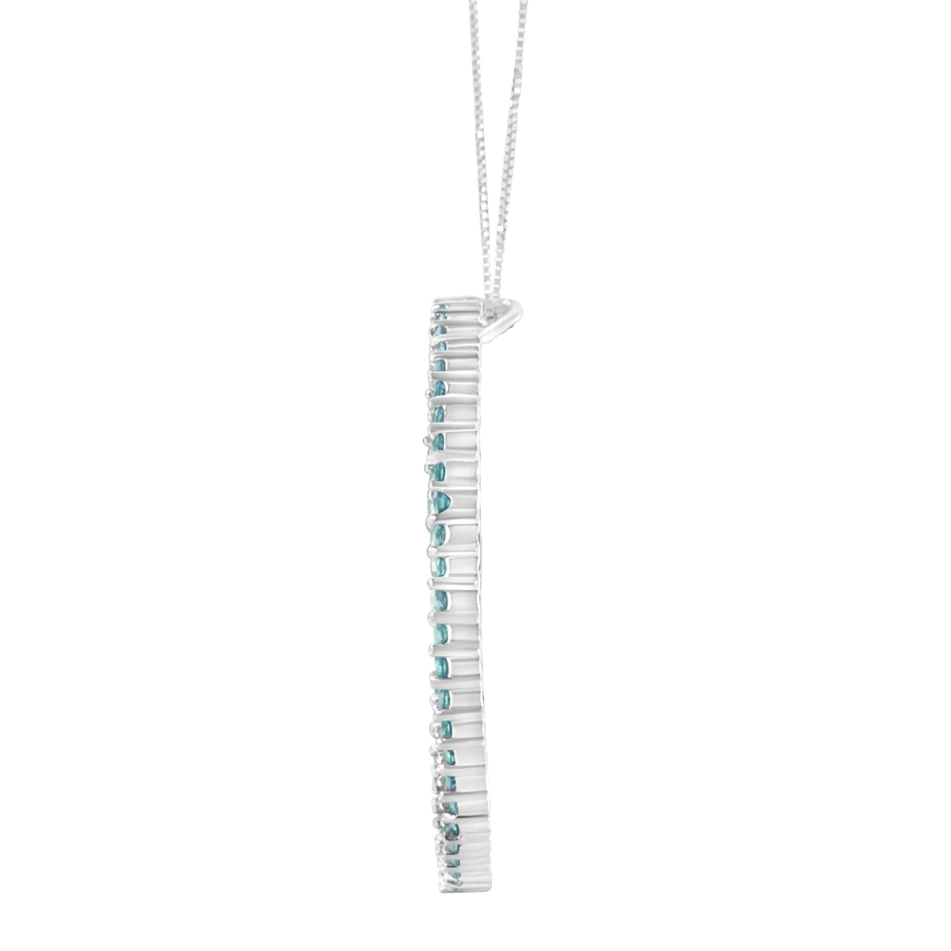 14K White Gold 2 cttw Treated Blue Round Cut Diamond Pendant Necklace (I2-I3) WEM Support (www.WEM.support)