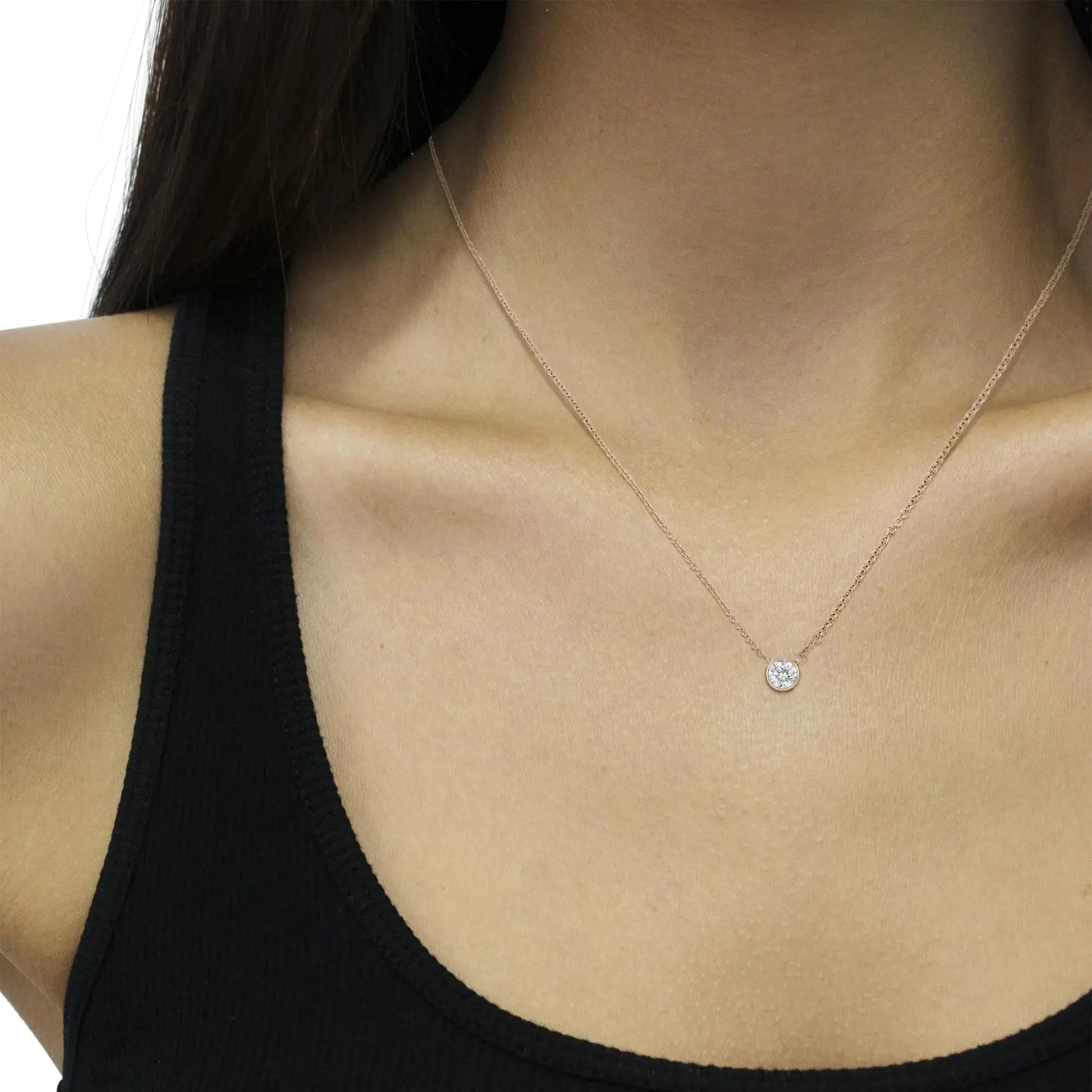 10K Roségold 1/5 Karat Rund Brillantgeschliffener Diamant Modern Gefasste Solitär Halskette 16"-18" (H-I Farbe, SI2-I1 Reinheit) WEM Support (www.WEM.support)