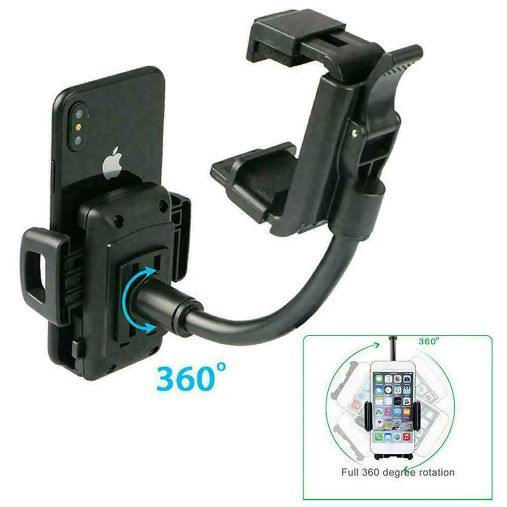 Universal 360° Car Rearview Mirror Mount Stand Holder Cradle For Cell Phone GPS WEM Support (www.WEM.support)