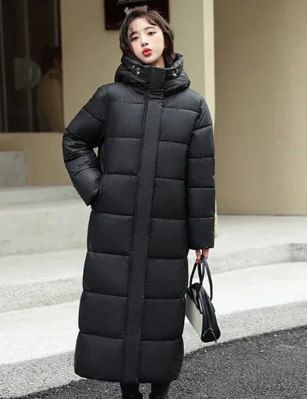 Women's Long Down Jacket with Hood WEM Support (www.WEM.support)