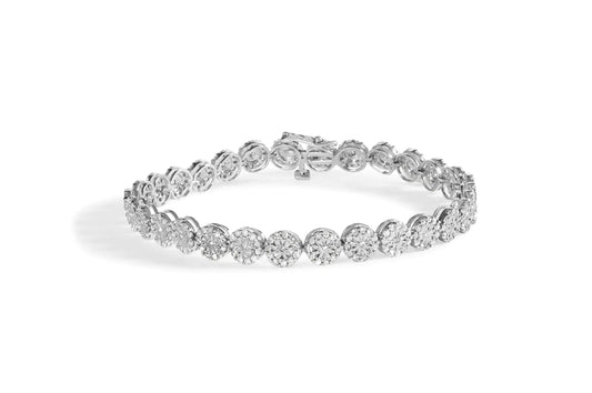14K White Gold 2.00 Cttw Diamond Halo Link Tennis Bracelet (H-I Color, I1-I2 Clarity) - 7" Inches WEM Support (www.WEM.support)