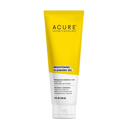 Acure Brightening Cleansing Gel - Vegan Cleanser for Radiant Skin - Pomegranate, Blackberry & Acai Infused - Antioxidant-Rich Gentle Formula for All Skin Types - 4 Fl Oz 4 Fl Oz (Pack of 1) My Store