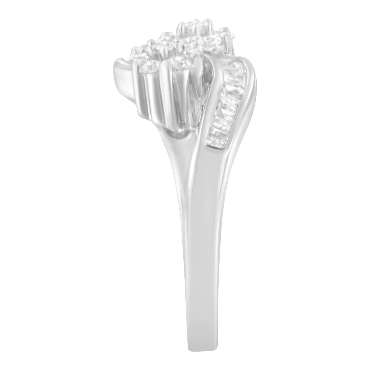 14K White Gold Round and Baguette Diamond Bypass Ring (1/2 cttw, H-I Color, I1-I2 Clarity) WEM Support (www.WEM.support)