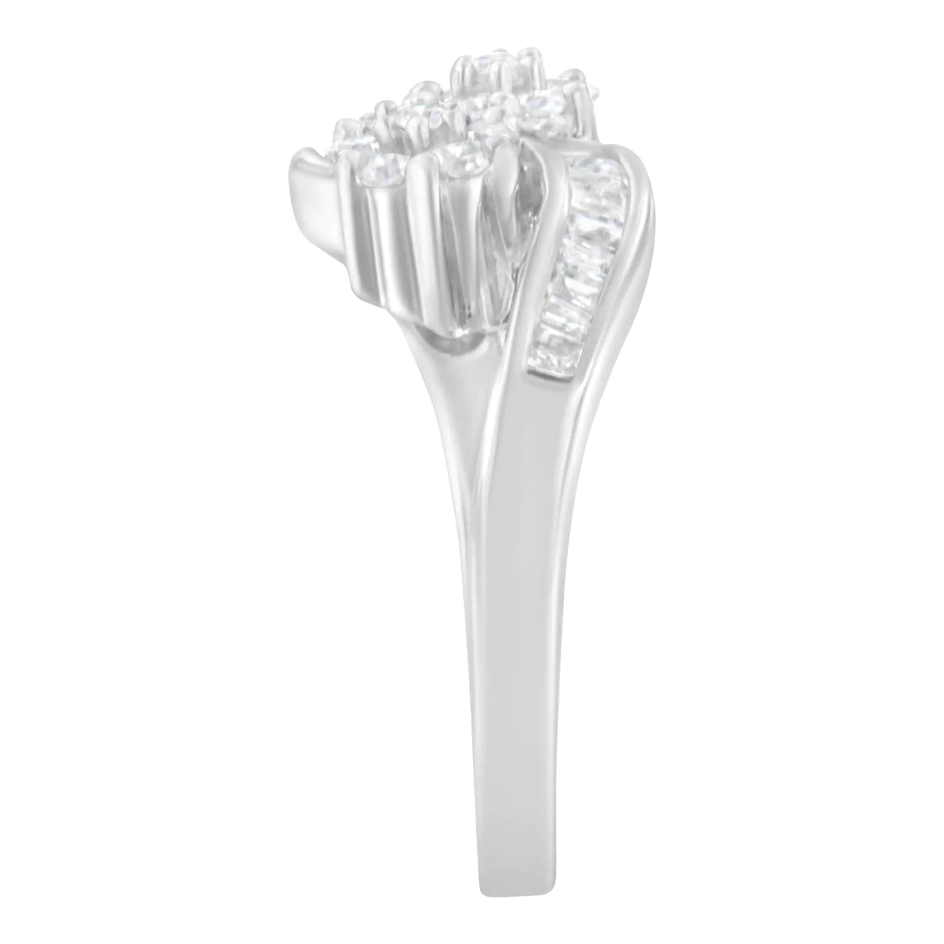 14K White Gold Round and Baguette Diamond Bypass Ring (1/2 cttw, H-I Color, I1-I2 Clarity) WEM Support (www.WEM.support)