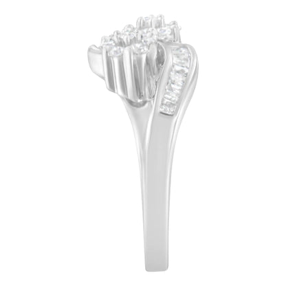 14K White Gold Round and Baguette Diamond Bypass Ring (1/2 cttw, H-I Color, I1-I2 Clarity) WEM Support (www.WEM.support)