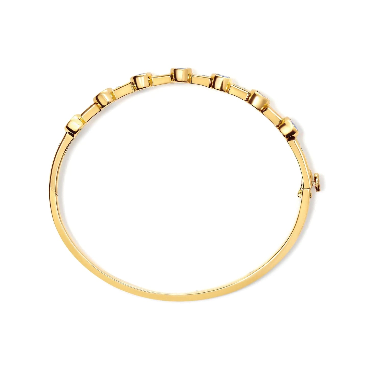 14K Yellow Gold 1/3 Cttw Round-Cut Diamond and 5MM Oval-Cut Blue Tanzanite Gemstone Bangle Bracelet (H-I Color, I1-I2 Clarity) - Size 7" Inches WEM Support (www.WEM.support)