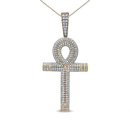 10K Yellow Gold 1 7/8 Cttw Round Diamond Ankh Cross Pendant Necklace for Men (H-I Color, SI1-SI2 Clarity) - NO CHAIN INCLUDED WEM Support (www.WEM.support)