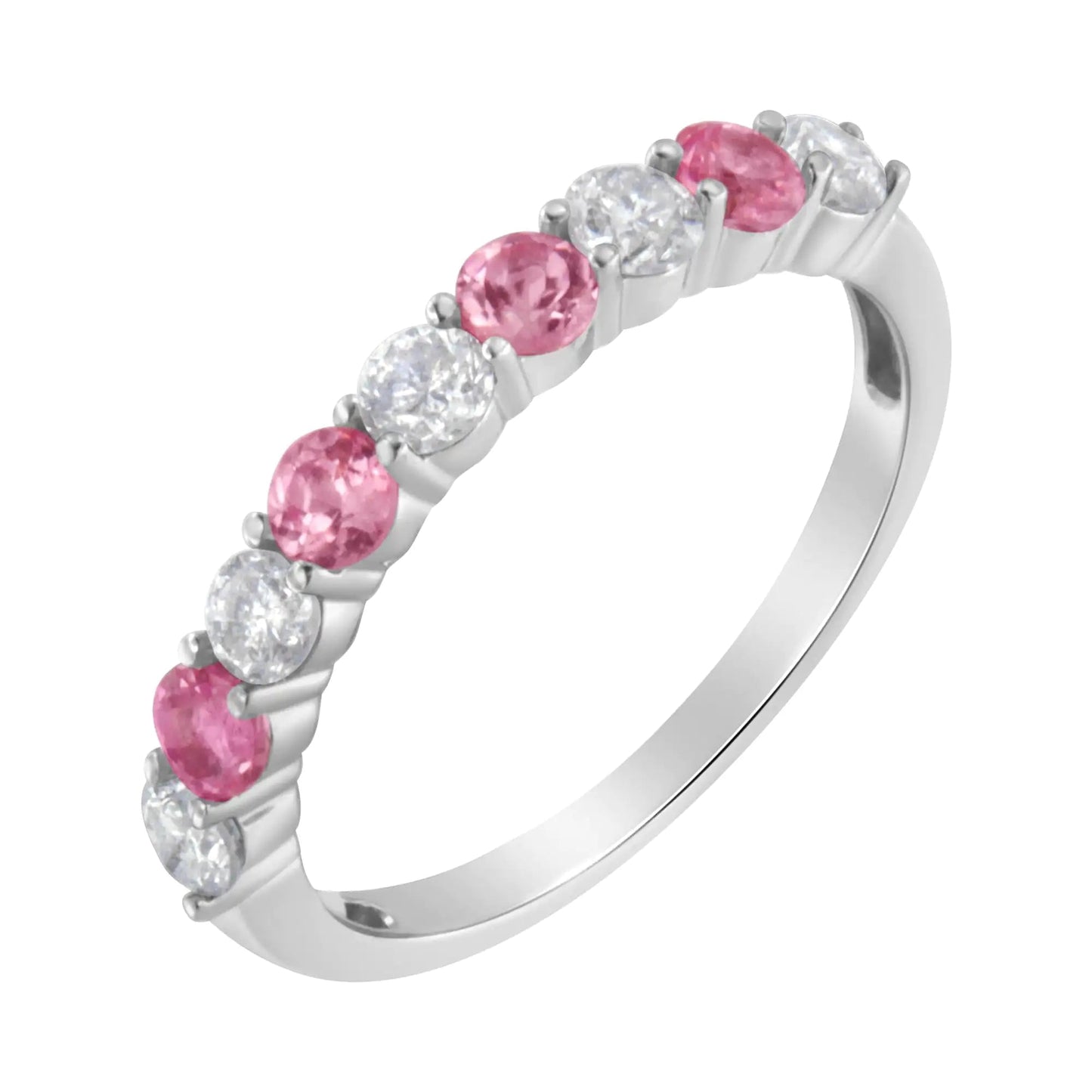 10KT White Gold 1/2 cttw Diamond and 3MM Created Gemstone Band Ring (H-I, I1-I2) WEM Support (www.WEM.support)
