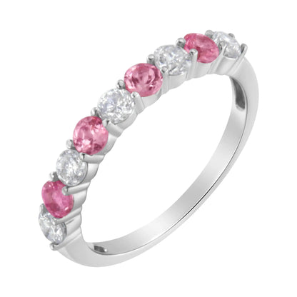10KT White Gold 1/2 cttw Diamond and 3MM Created Gemstone Band Ring (H-I, I1-I2) WEM Support (www.WEM.support)