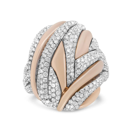 18K Rose and White Gold 1 7/8 Cttw Diamond and Gold Textured Dome Cocktail Ring (F-G Color, VS1-VS2 Clarity) WEM Support (www.WEM.support)