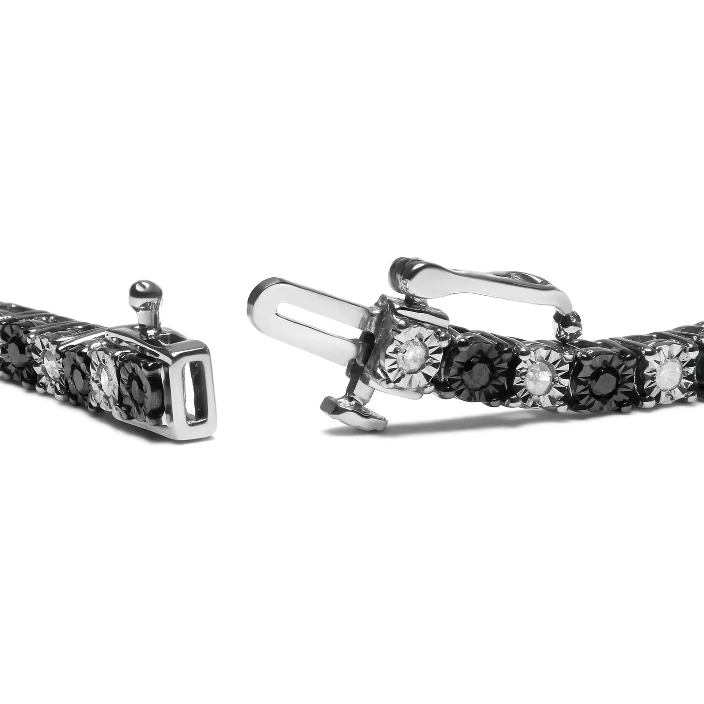 .925 Sterling Silver 1.0 Cttw with Alternating Round White Diamond and Round Treated Black Diamond Tennis Bracelet (Black and I-J Color, I3 Clarity) - Size 7" Inches WEM Support (www.WEM.support)