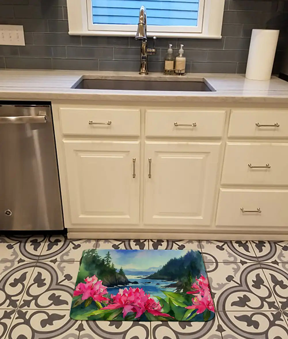 Washington Coast Rhododendrons in Watercolor Memory Foam Kitchen Mat WEM Support (www.WEM.support)
