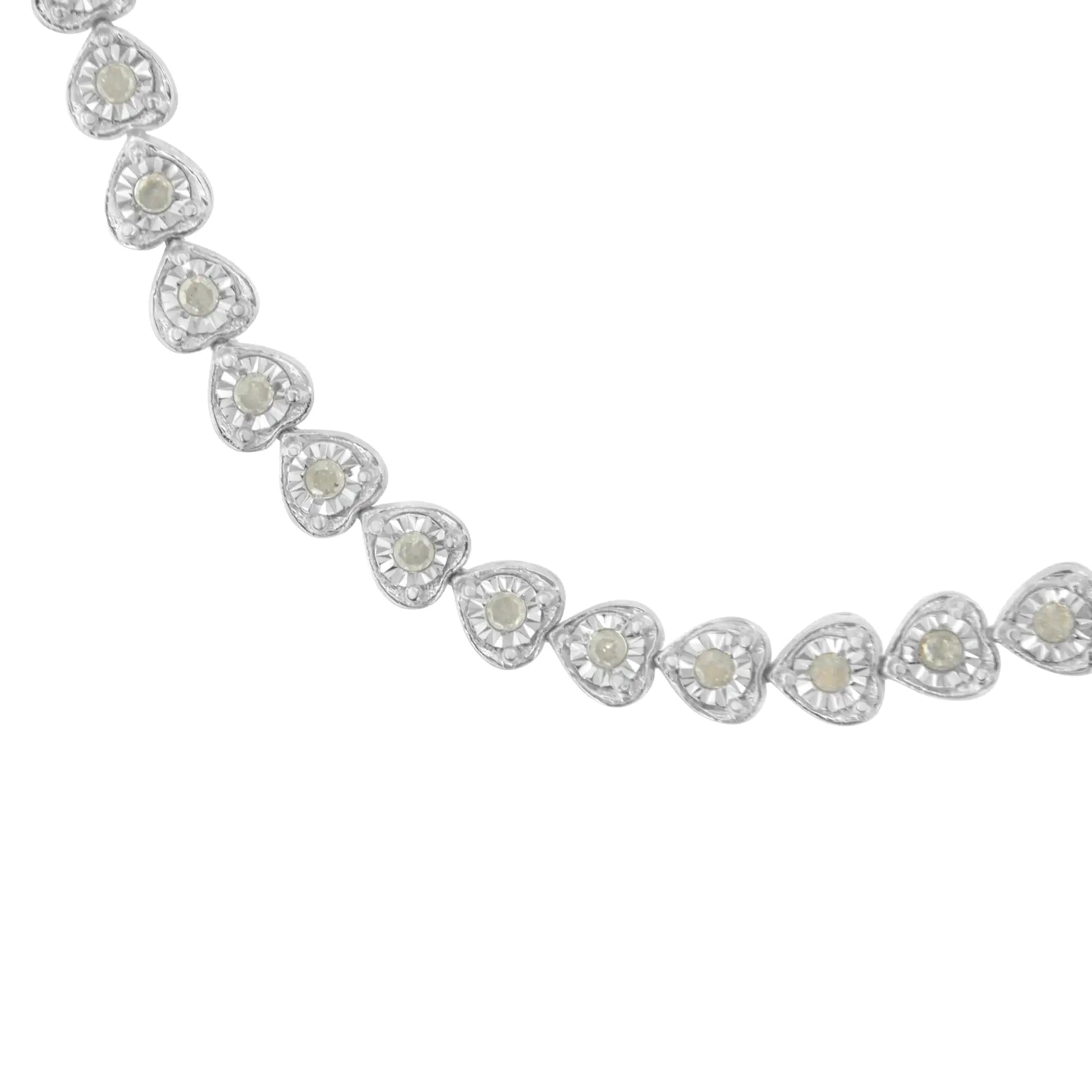 .925 Sterling Silver 1.0 Cttw Miracle Set Diamond Heart-Link 7" Tennis Bracelet (I-J Color, I2-I3 Clarity) WEM Support (www.WEM.support)