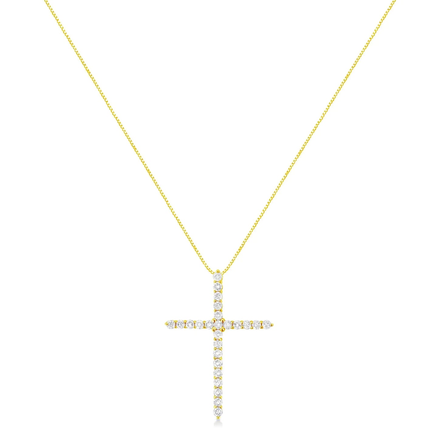 10K Yellow Gold 2.0 Cttw Round Brilliant Cut Diamond Cross Pendant Necklace with Box Chain (J-K Color, I2-I3 Clarity) - 18" WEM Support (www.WEM.support)