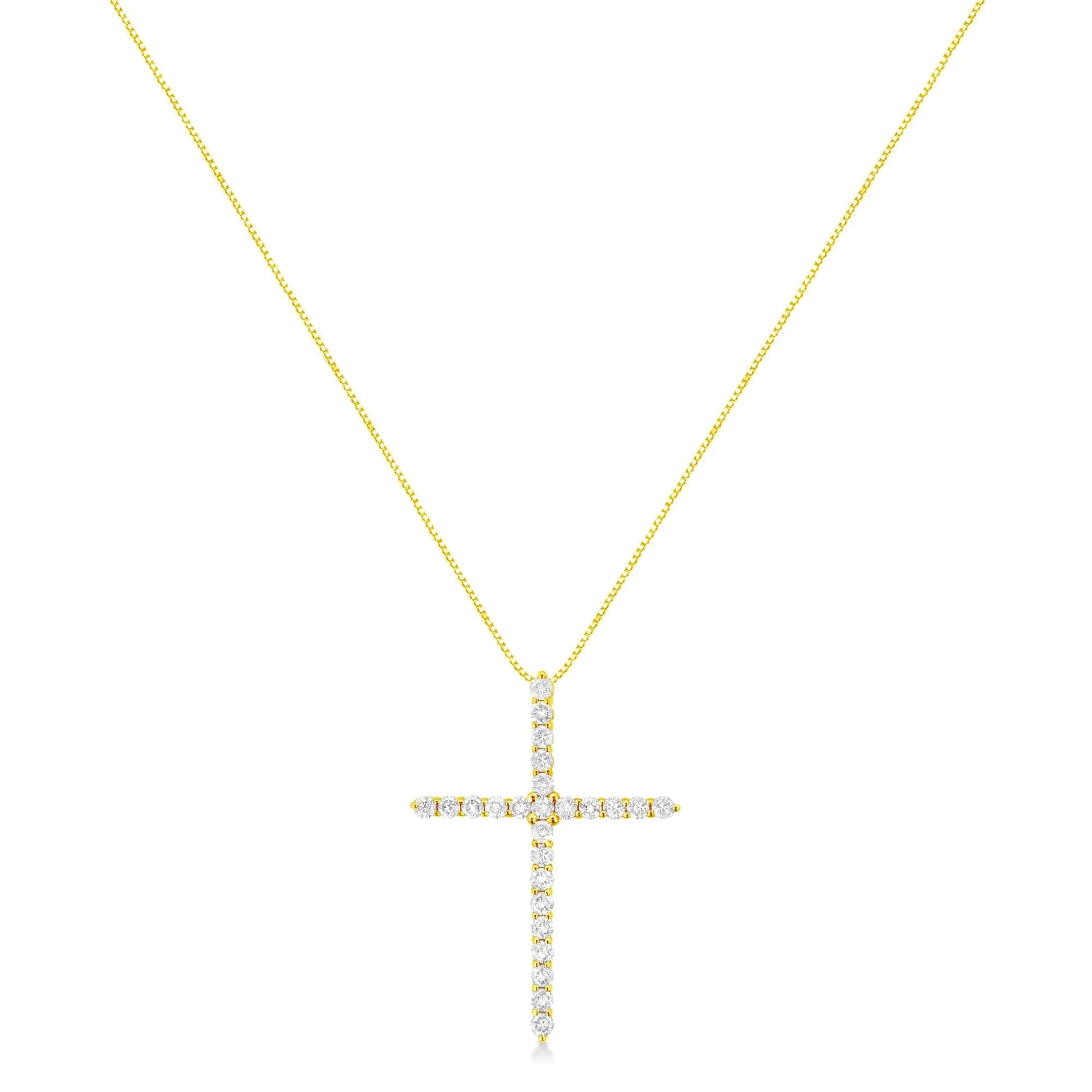 10K Yellow Gold 2.0 Cttw Round Brilliant Cut Diamond Cross Pendant Necklace with Box Chain (J-K Color, I2-I3 Clarity) - 18" WEM Support (www.WEM.support)