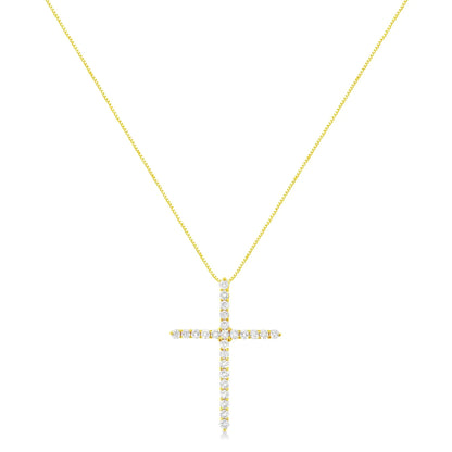 10K Yellow Gold 2.0 Cttw Round Brilliant Cut Diamond Cross Pendant Necklace with Box Chain (J-K Color, I2-I3 Clarity) - 18" WEM Support (www.WEM.support)