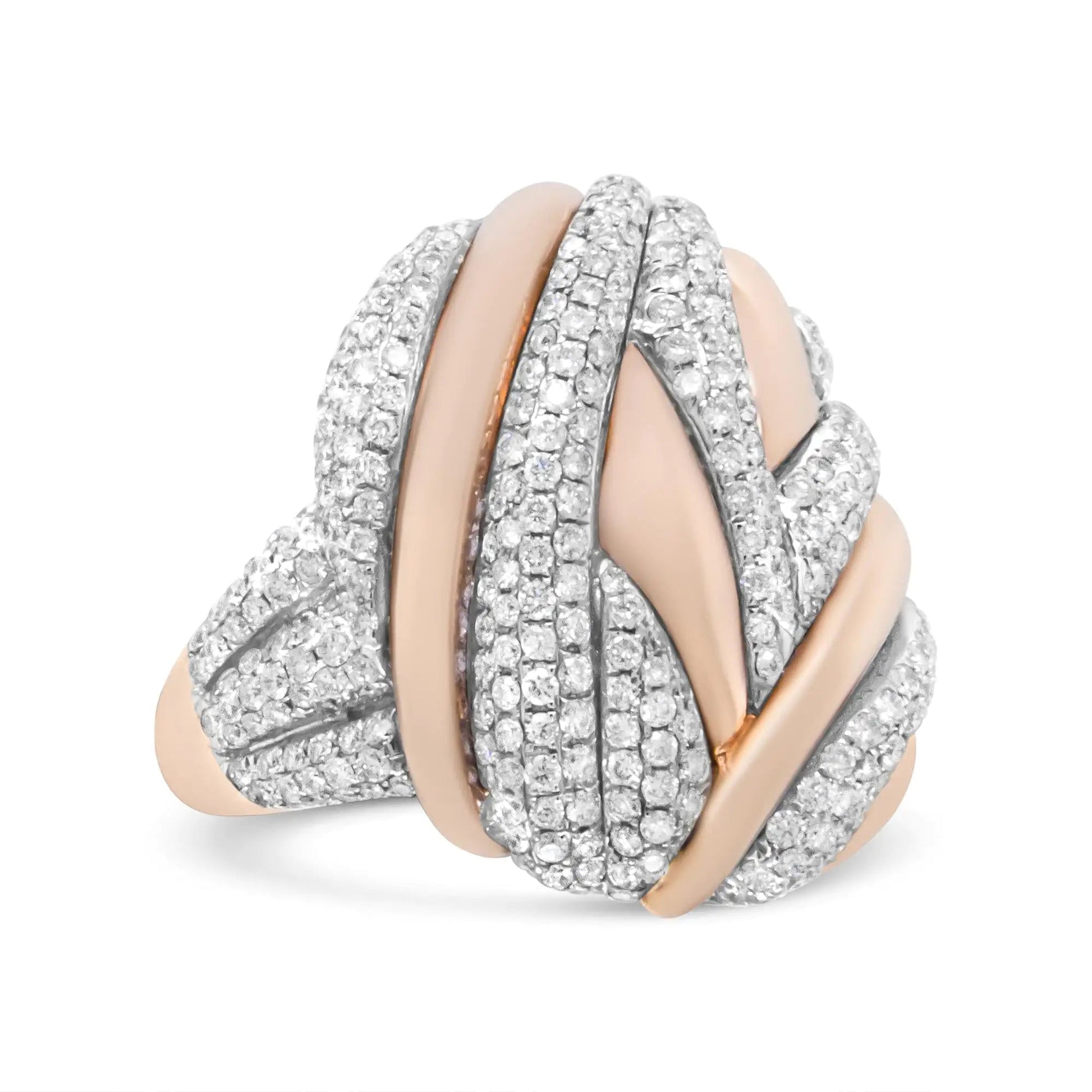 18K Rose and White Gold 1 7/8 Cttw Diamond and Gold Textured Dome Cocktail Ring (F-G Color, VS1-VS2 Clarity) WEM Support (www.WEM.support)