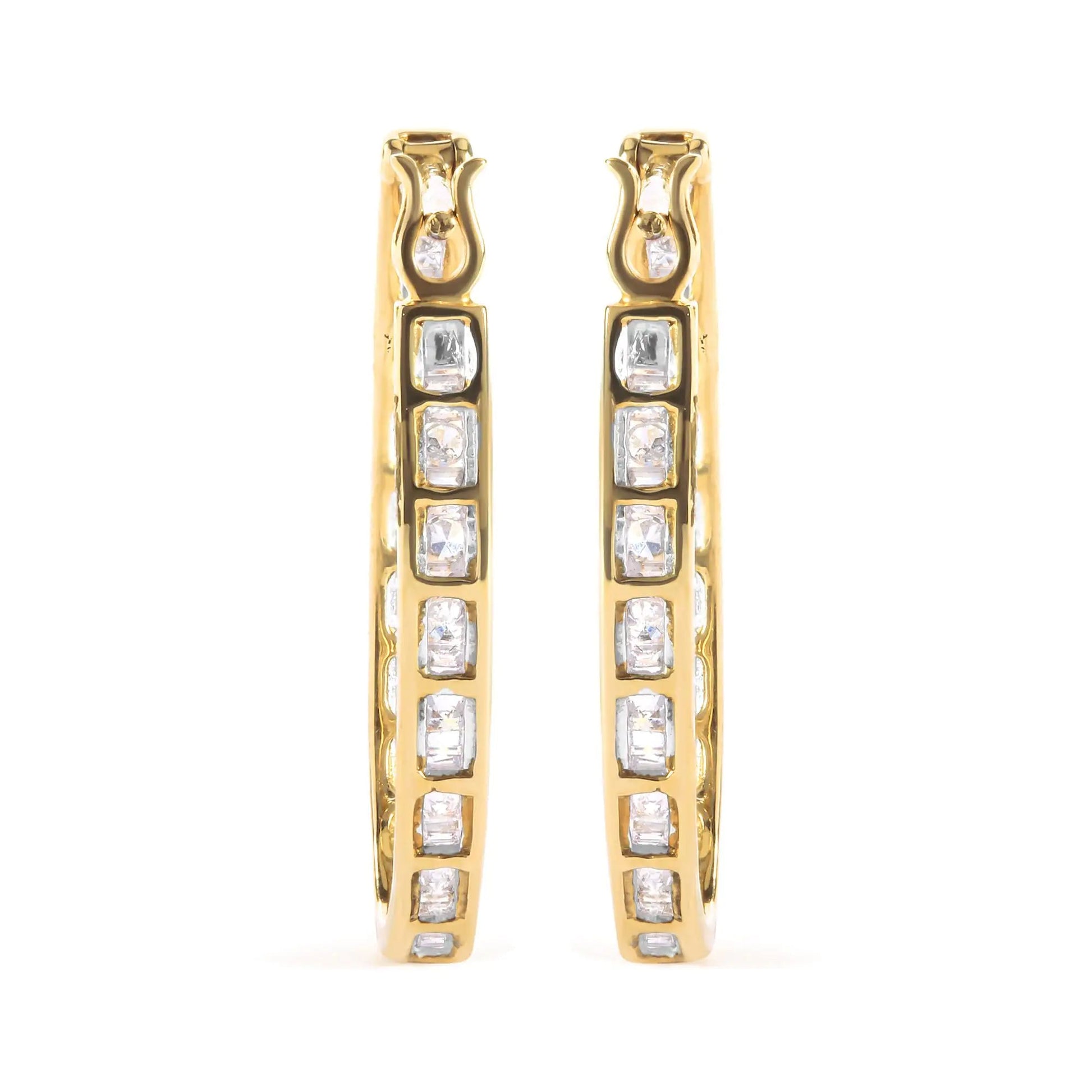 10K Yellow Gold 1.00 Cttw Round and Baguette-Cut Diamond U-Hoop Earrings (H-I Color, SI2-I1 Clarity) WEM Support (www.WEM.support)