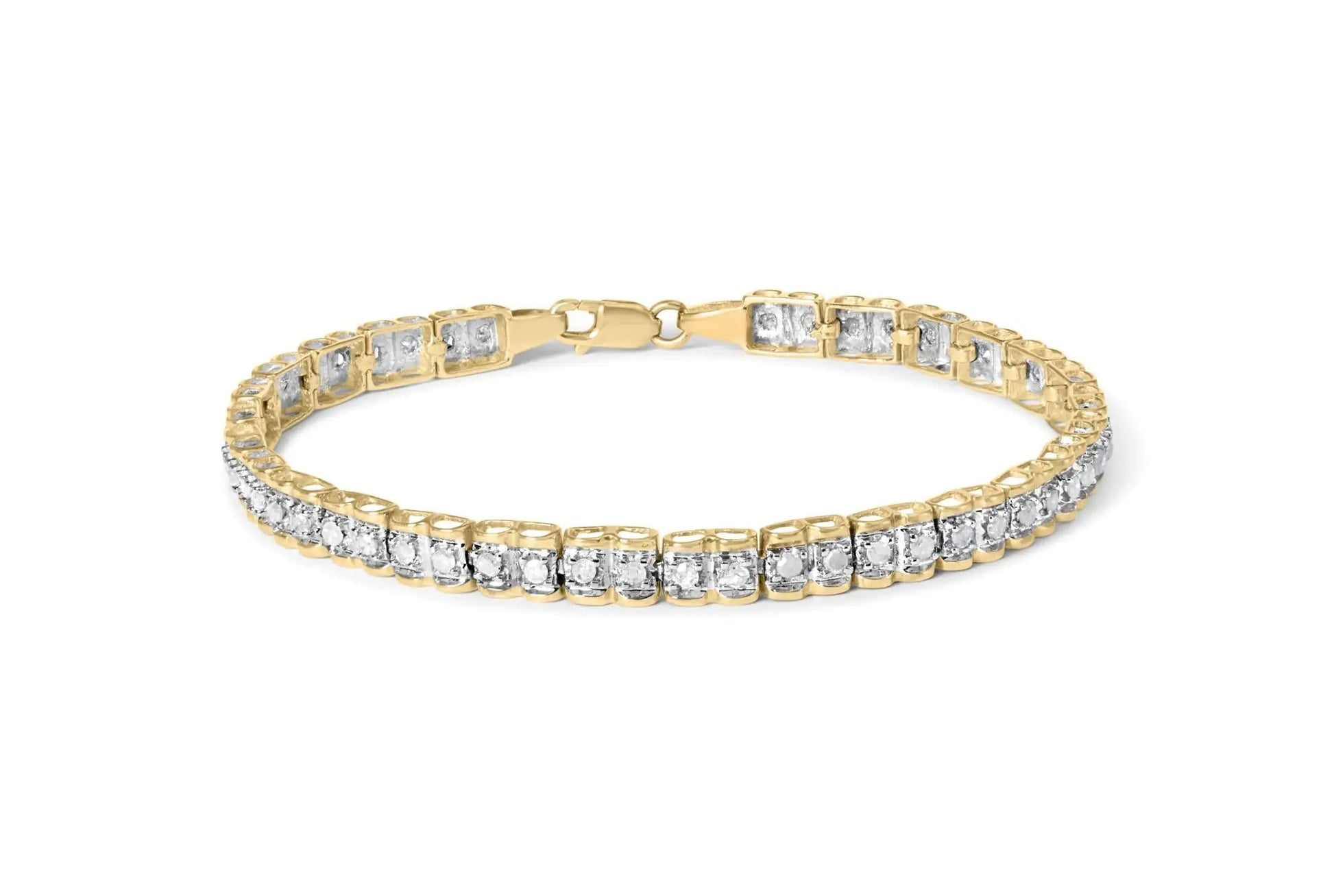 10K Yellow Gold 1.00 Cttw Round-Cut Diamond Link Bracelet (I-J Color, I3-Promo Clarity) - Size 7" WEM Support (www.WEM.support)