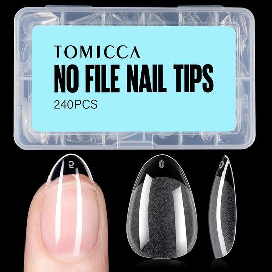 TOMICCA Short Almond Nail Tips, 240Pcs Half Matte Soft Gel Nail Tips, 12 Sizes Acrylic Pre-Shaped Nails, Full Cover False Nails for Extension Nail My Store
